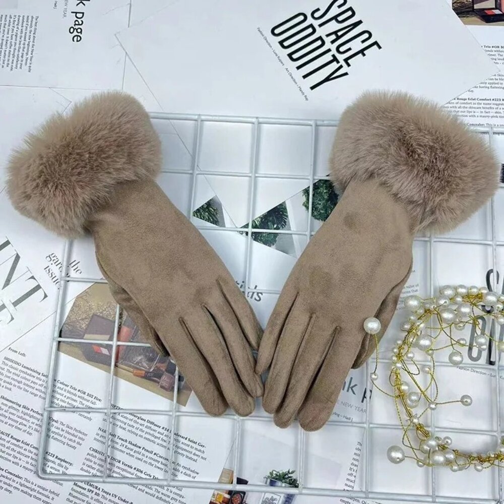 2/$30 Touchscreen Gloves Muddy Taupe Mink Faux Fur Wrist Surround